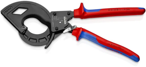 Knipex Kabelschneider (Ratschenprinzip, 3-Gang) schwarz atramentiert, mit Mehrkomponenten-Griff 320 mm