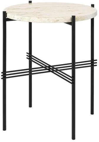 GUBI TS Beistelltisch Rund Ø40 Schwarz/Weiß Travertin